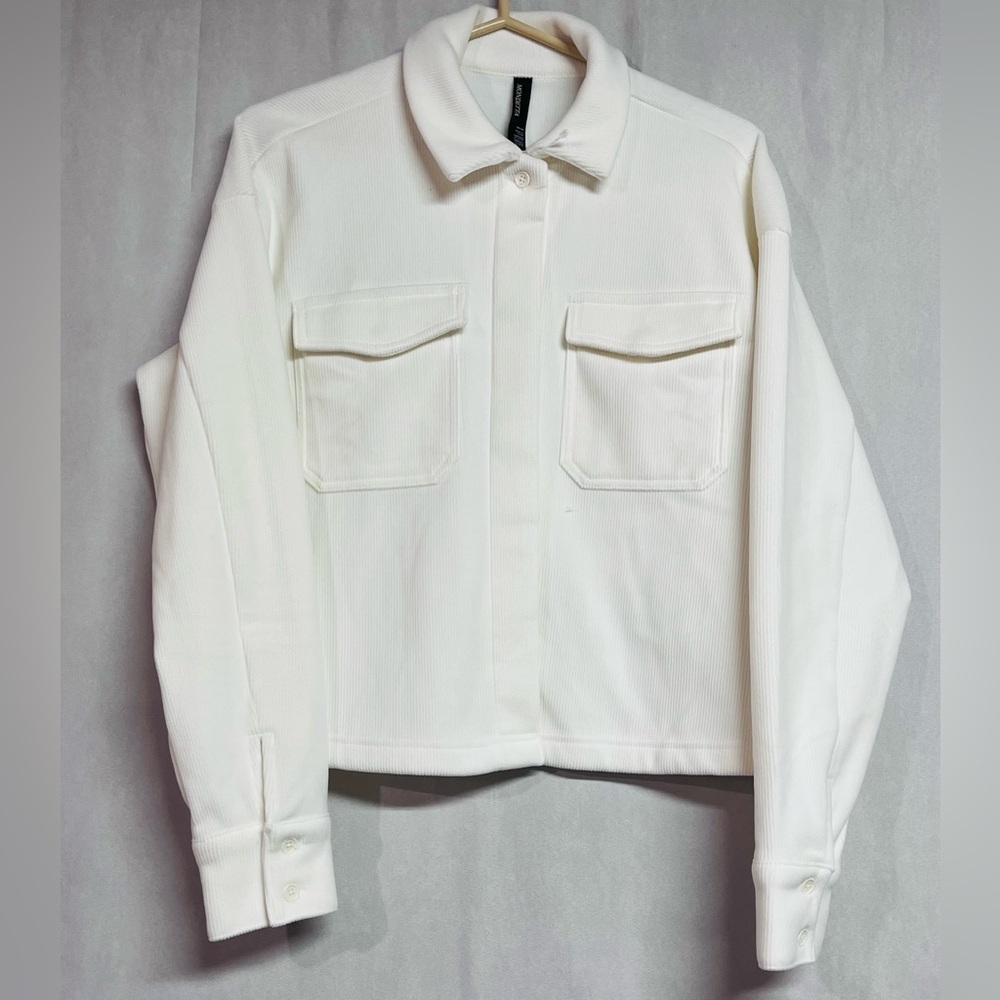 Mondetta Women's White Corduroy Ribbed Cropped Jacket Size Medium NWOT - Picture 4 of 5